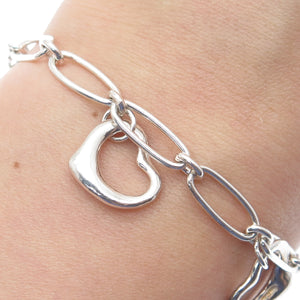 925 Sterling Silver Vintage Open Heart Charms Paperclip Link Bracelet 7"