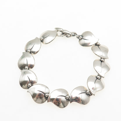 830 Silver Vintage Modernist Floral Heart Link Oxidized Bracelet 7"