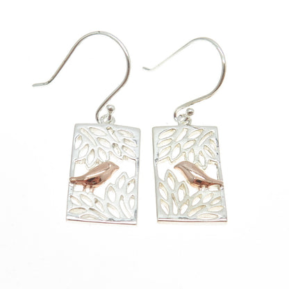 925 Sterling Silver 2-Tone Bird Dangling Earrings