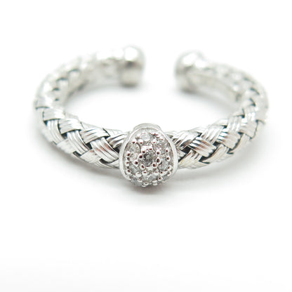 925 Sterling Silver Real Round-Cut Diamond Braided Adjustable Ring Size 4.5
