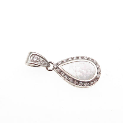 925 Sterling Silver Real MOP & C Z Teardrop Charm Pendant
