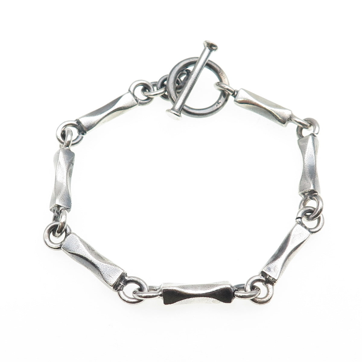 925 Sterling Silver Vintage Modernist Bar Link Oxidized Bracelet 8"