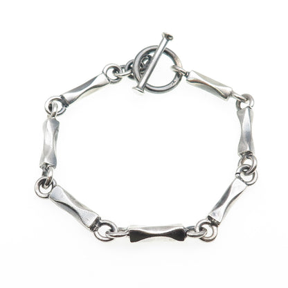 925 Sterling Silver Vintage Modernist Bar Link Oxidized Bracelet 8"