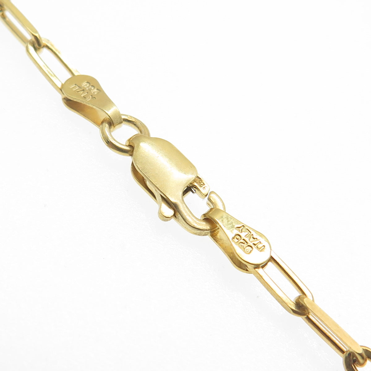 925 Sterling Silver Gold Plated Italy Paperclip Link Bracelet 8"