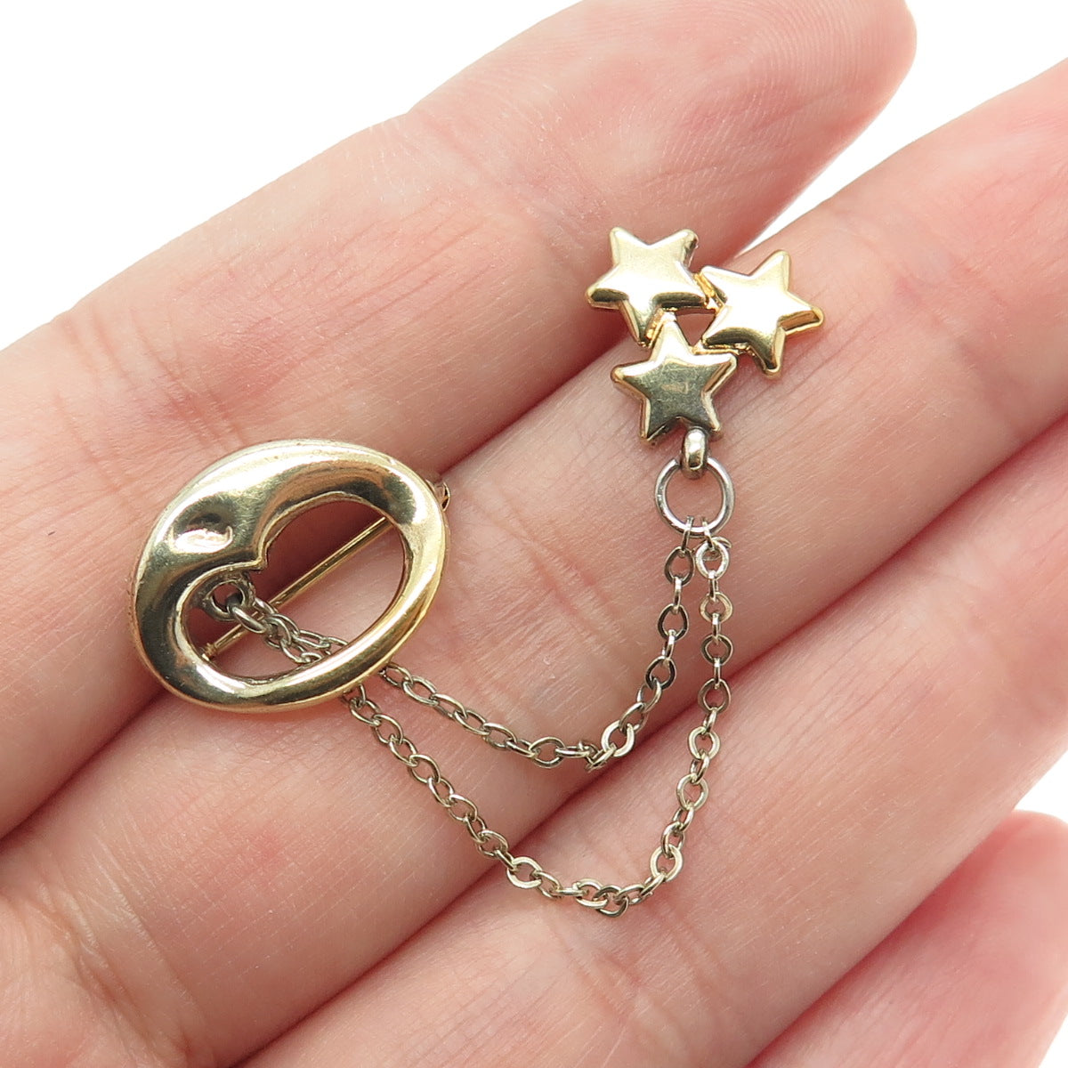 CIANI 925 Sterling Silver Gold Plated Vintage Crescent & Star Chain Tie Pin