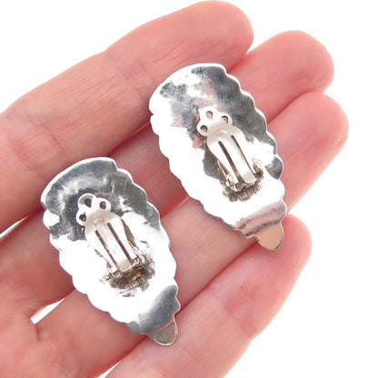Old Pawn Sterling Silver Vintage Southwestern Turquoise Floral Clip On Earrings