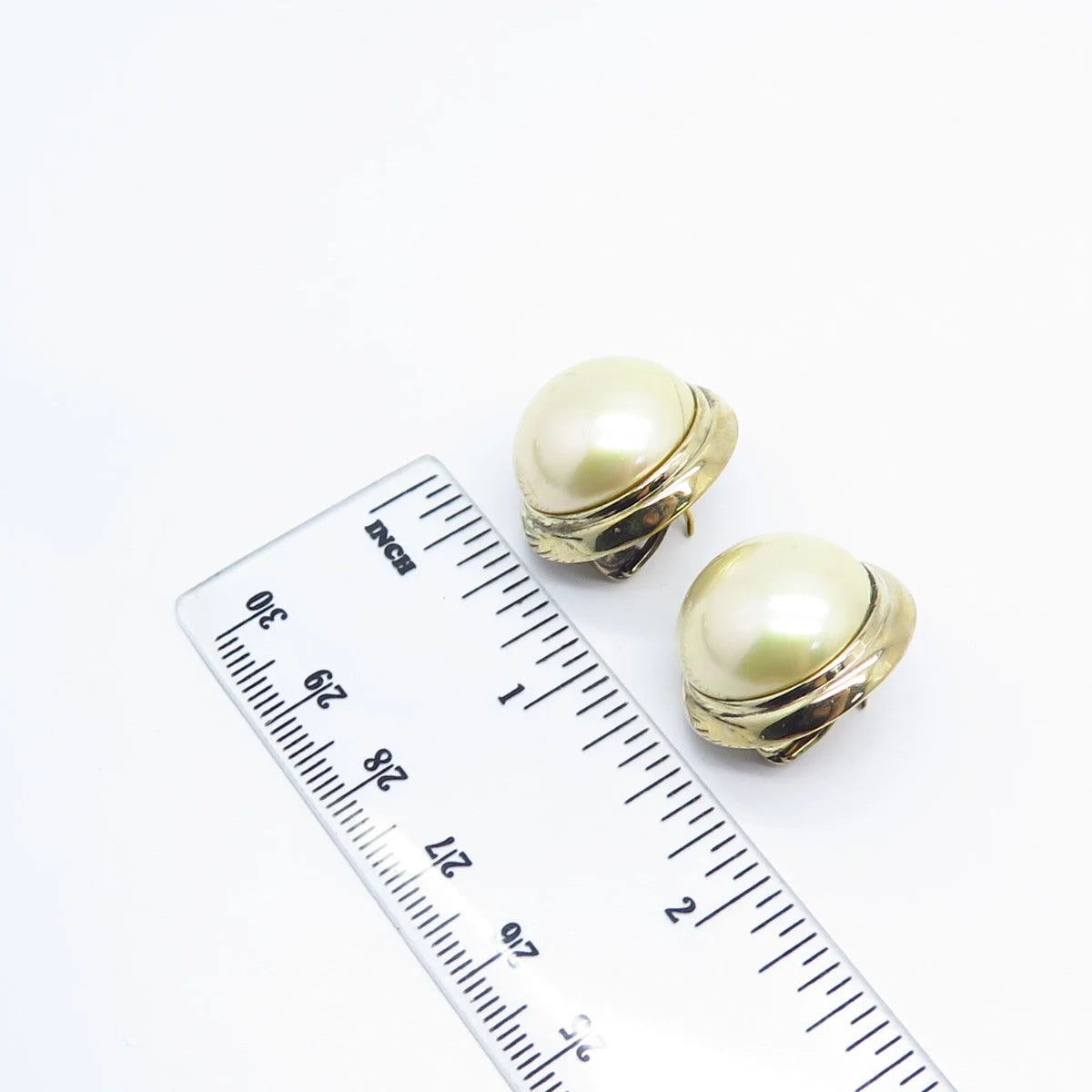 925 Sterling Silver Gold Plated Vintage Faux Pearl Omega Back Earrings