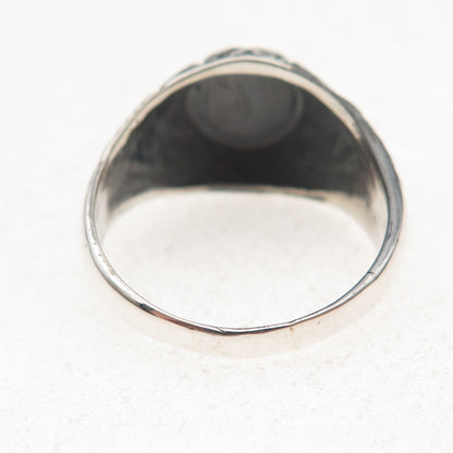 925 Sterling Silver Vintage Crescent Moon & Star Oxidized Dome Ring Size 11