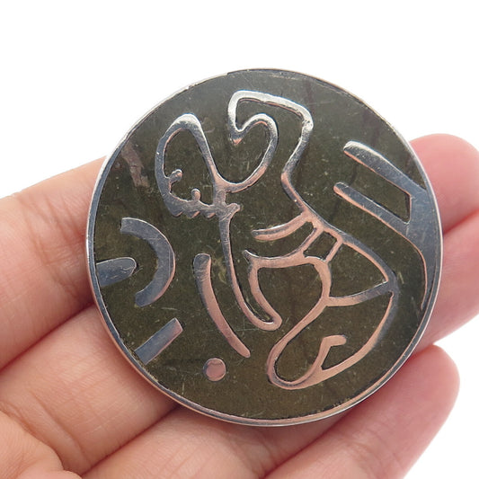 LOS CASTILLO 925 Sterling Silver Vintage Mexico Real Black Onyx Pin Pendant #46