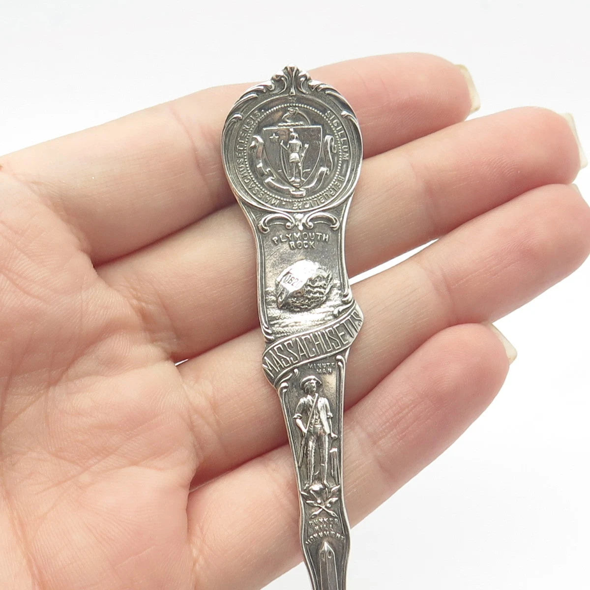 925 Sterling Silver Antique Watson States & Cities Massachusetts Demitasse Spoon