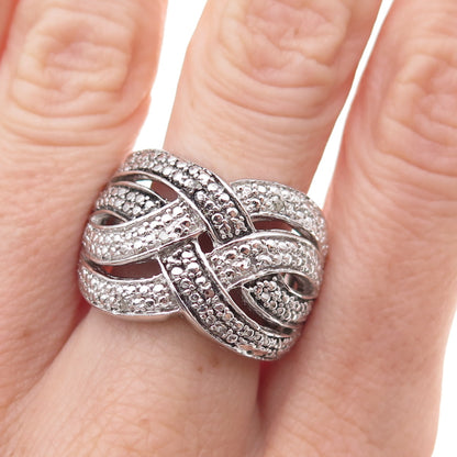 Chuck Clemency 925 Sterling Silver Real Round-Cut Diamond Woven Ring Size 8.25