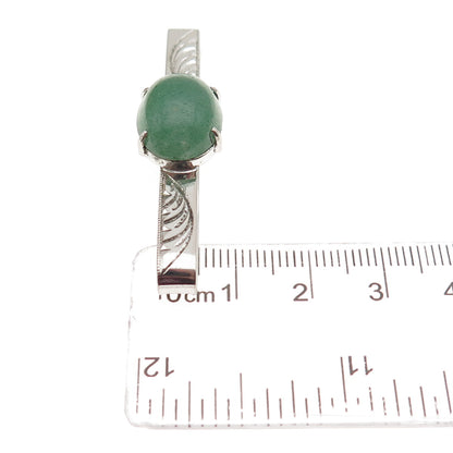 925 Sterling Silver Antique Art Deco Real Aventurine Engraved Tie Clip