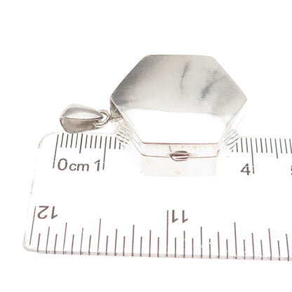 925 Sterling Silver Vintage Hexagon Pill / Snuff Box Charm Pendant