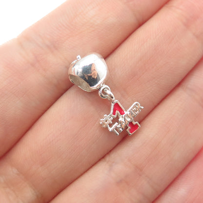 REFLECTION BEADS 925 Sterling Silver Enamel #1 Teacher Apple Slide Dangle Charm