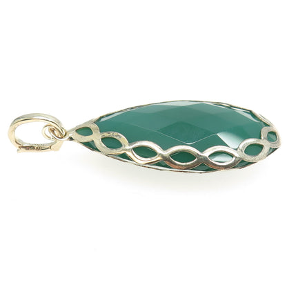 925 Sterling Silver Gold Plated Real Pear-Cut Green Onyx Drop Pendant