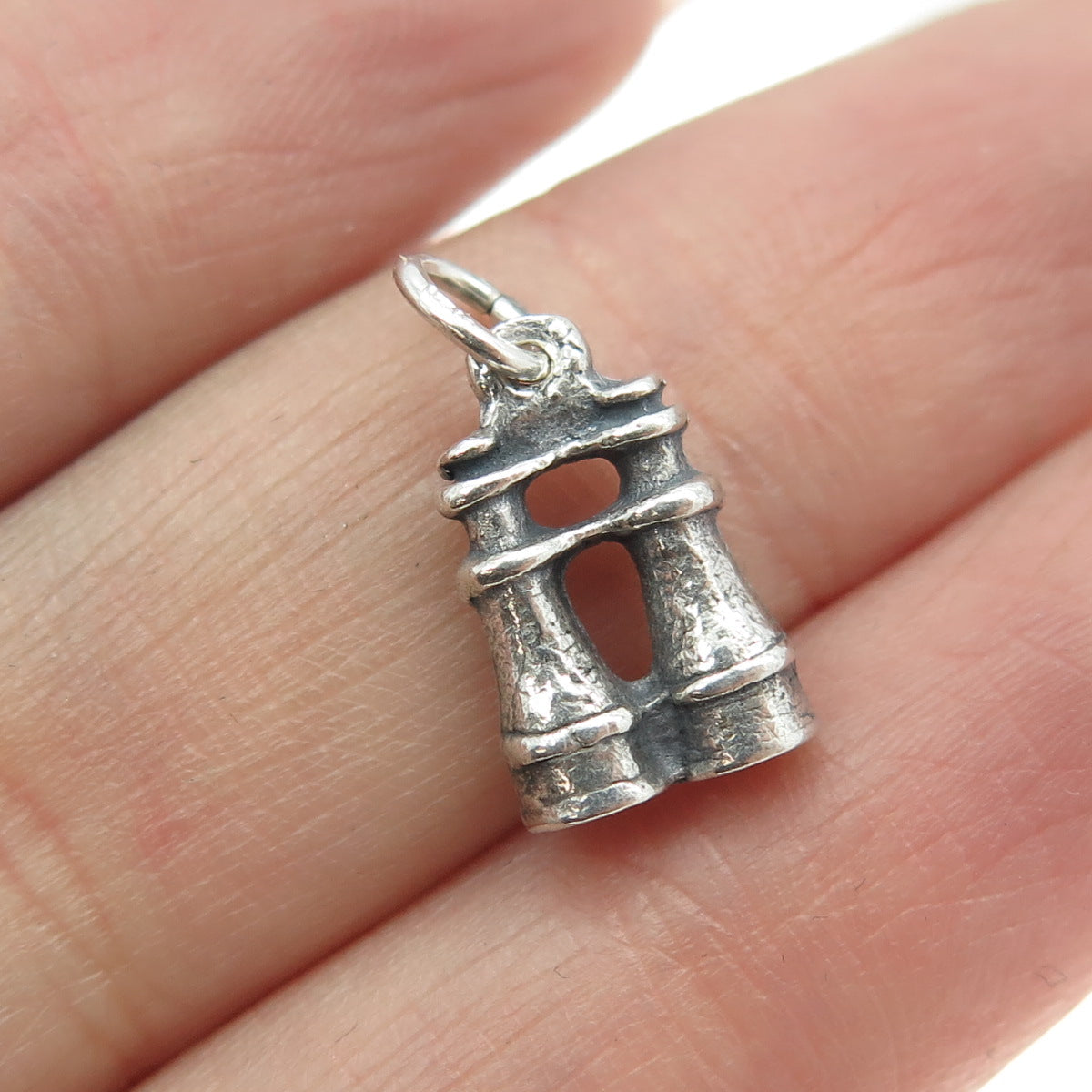 925 Sterling Silver Vintage Binoculars Minimalist 3D Charm Pendant