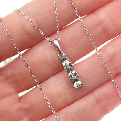 Chuck Clemency 925 Sterling Silver Real Green Amethyst Cable Chain Necklace 20"