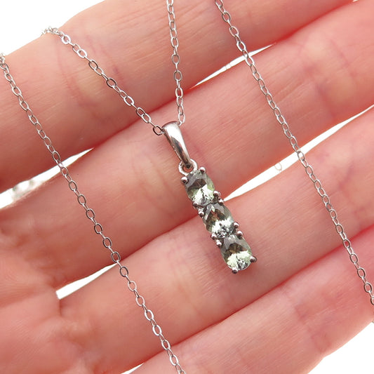 Chuck Clemency 925 Sterling Silver Real Green Amethyst Cable Chain Necklace 20"