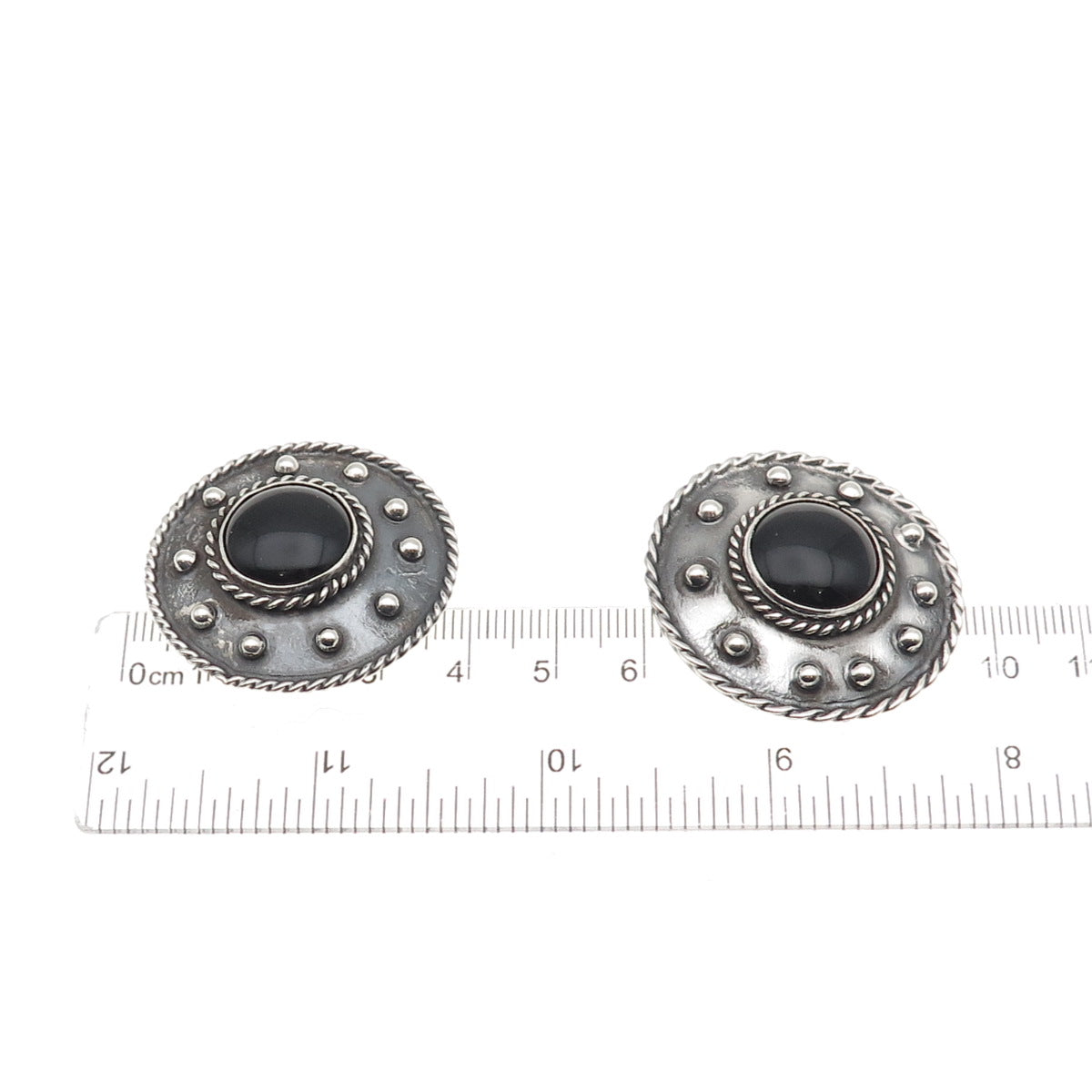 925 Sterling Silver Vintage Mexico Real Black Onyx Oxidized Clip On Earrings