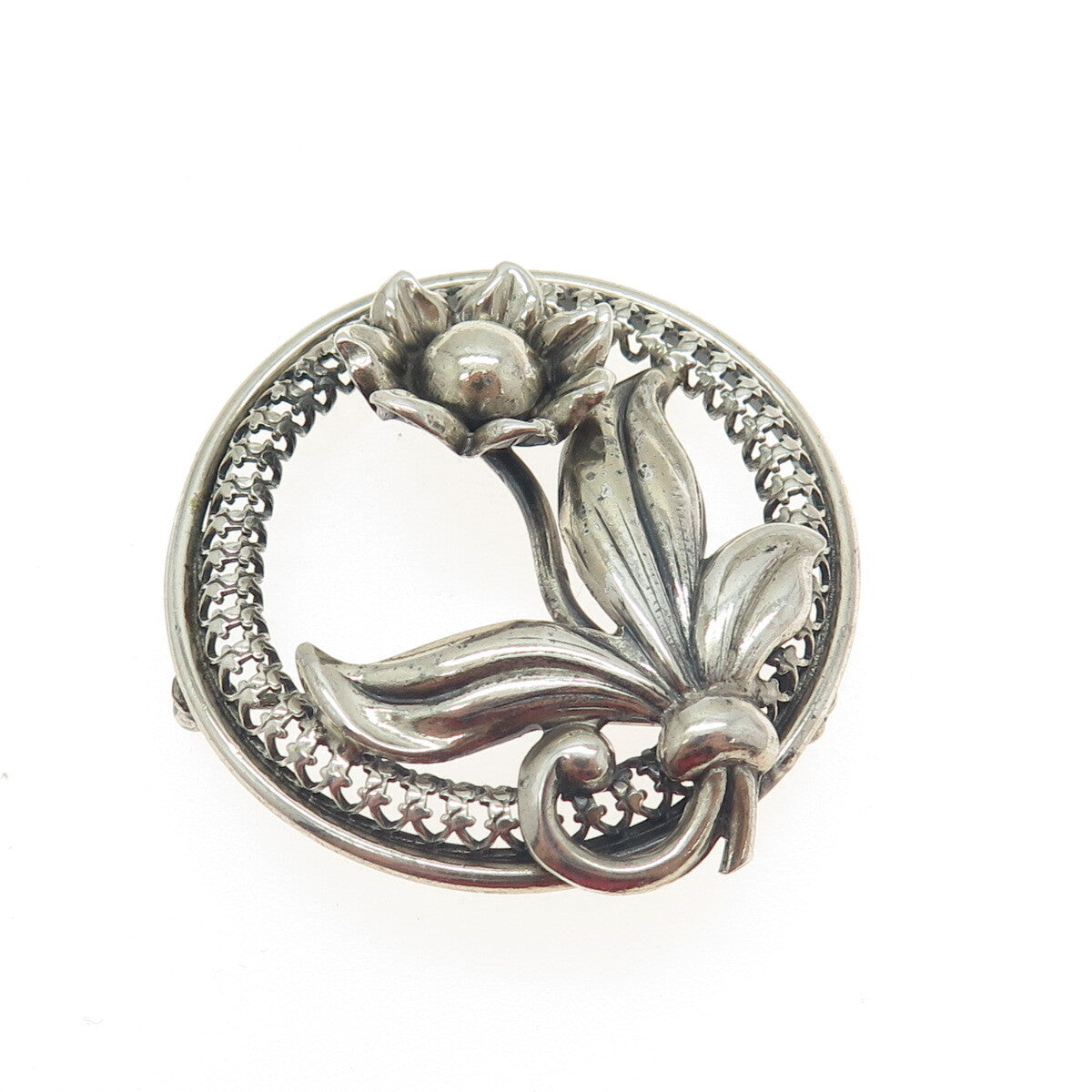 DANECRAFT 925 Sterling Silver Antique Art Deco US Flower Pin Brooch