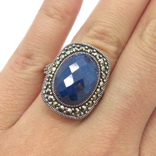 CHAPAL ZENRAY 925 Sterling Silver Vintage Lapis Lazuli & Marcasite Ring Size 6