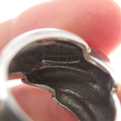 14K Yellow Gold & 925 Sterling Silver Vintage Modernist Oxidized Ring Size 6