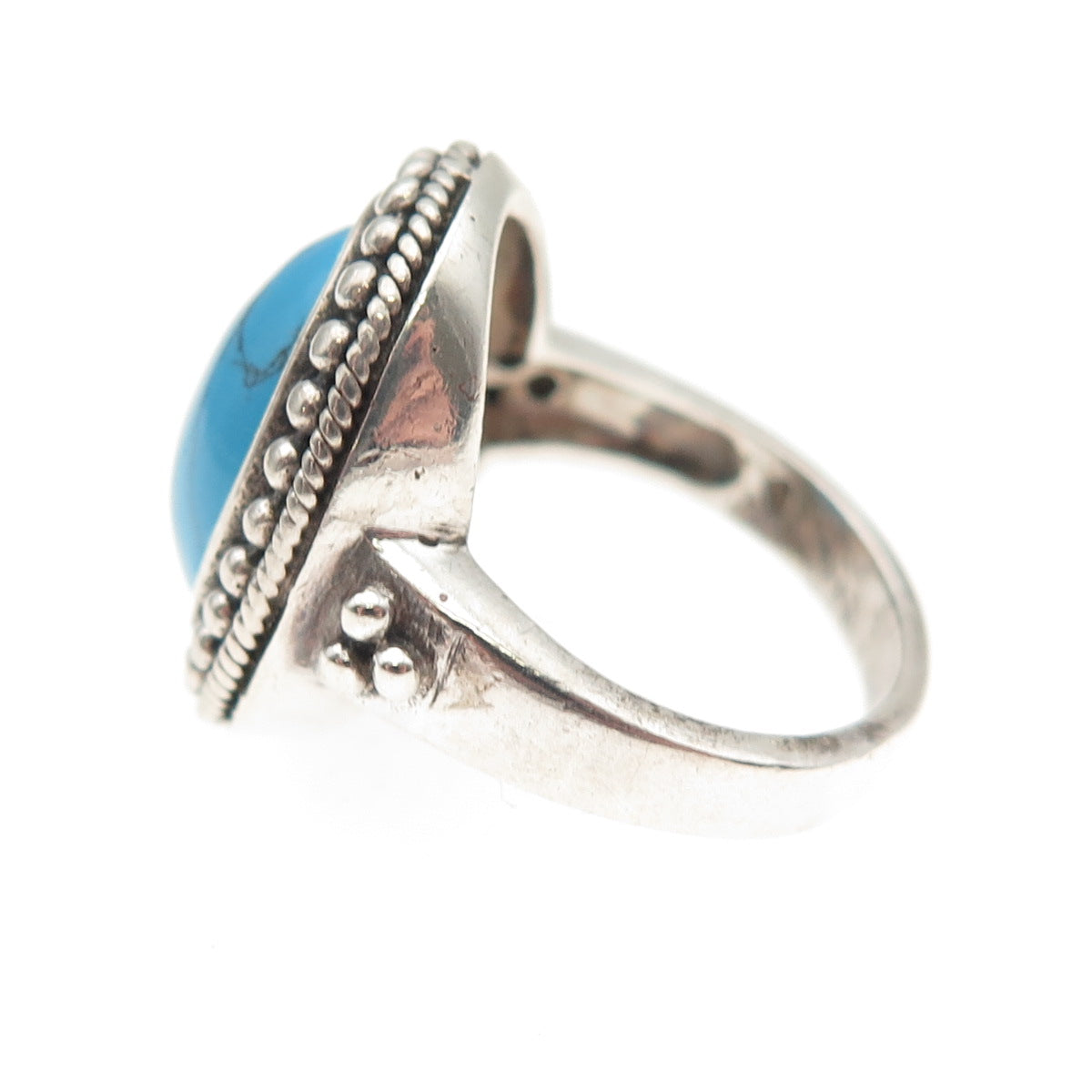 925 Sterling Silver Vintage Real Turquoise Ball Beaded Ring Size 6