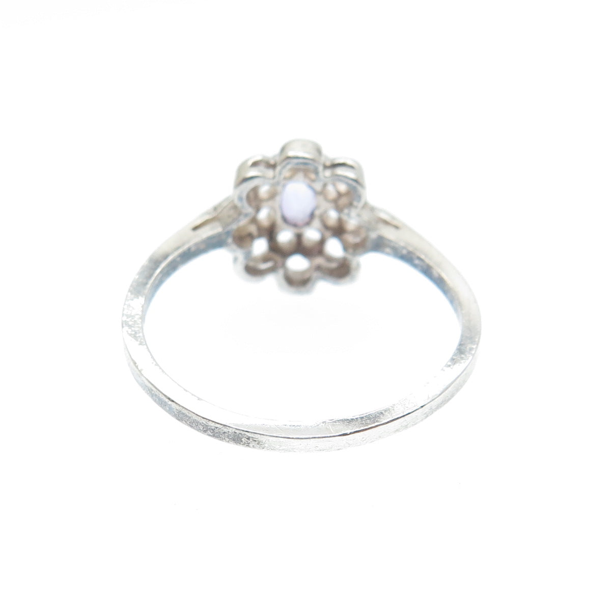 925 Sterling Silver Vintage Real Oval-Cut Amethyst Flower Ring Size 7.25