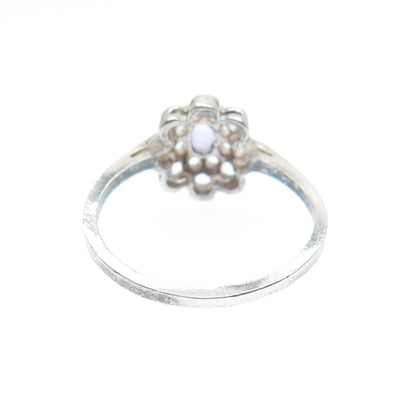 925 Sterling Silver Vintage Real Oval-Cut Amethyst Flower Ring Size 7.25