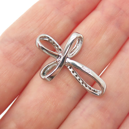 CHARLES WINSTON 925 Sterling Silver Real Round-Cut Diamond Cross Charm Pendant