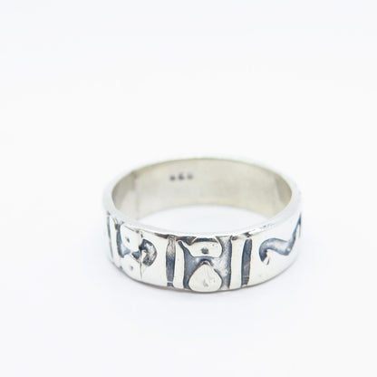 925 Sterling Silver Vintage Tribal Band Ring Size 8.25