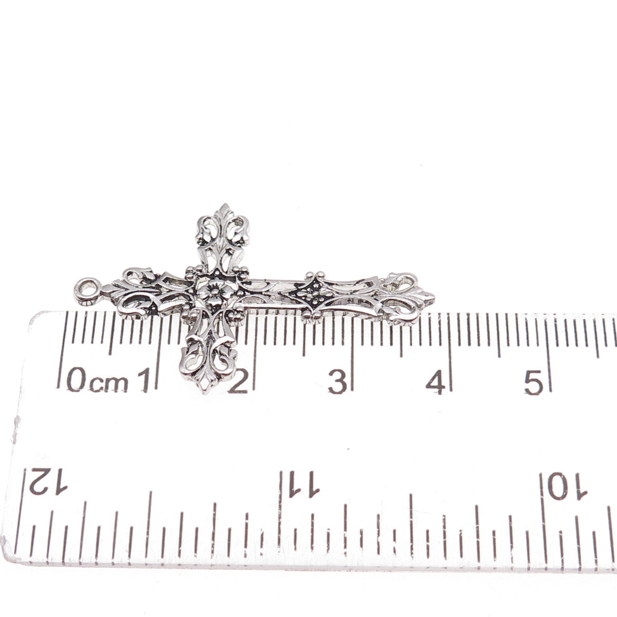Marvel 925 Sterling Silver Vintage Fleur de Lis Floral Cross Charm Pendant