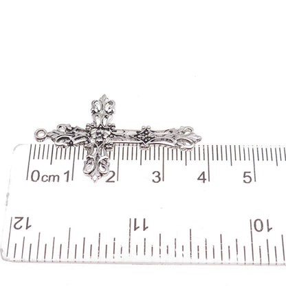 Marvel 925 Sterling Silver Vintage Fleur de Lis Floral Cross Charm Pendant