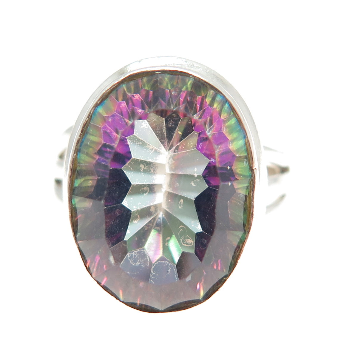 925 Sterling Silver Vintage Real Oval-Cut Mystic Quartz Ring Size 6.25