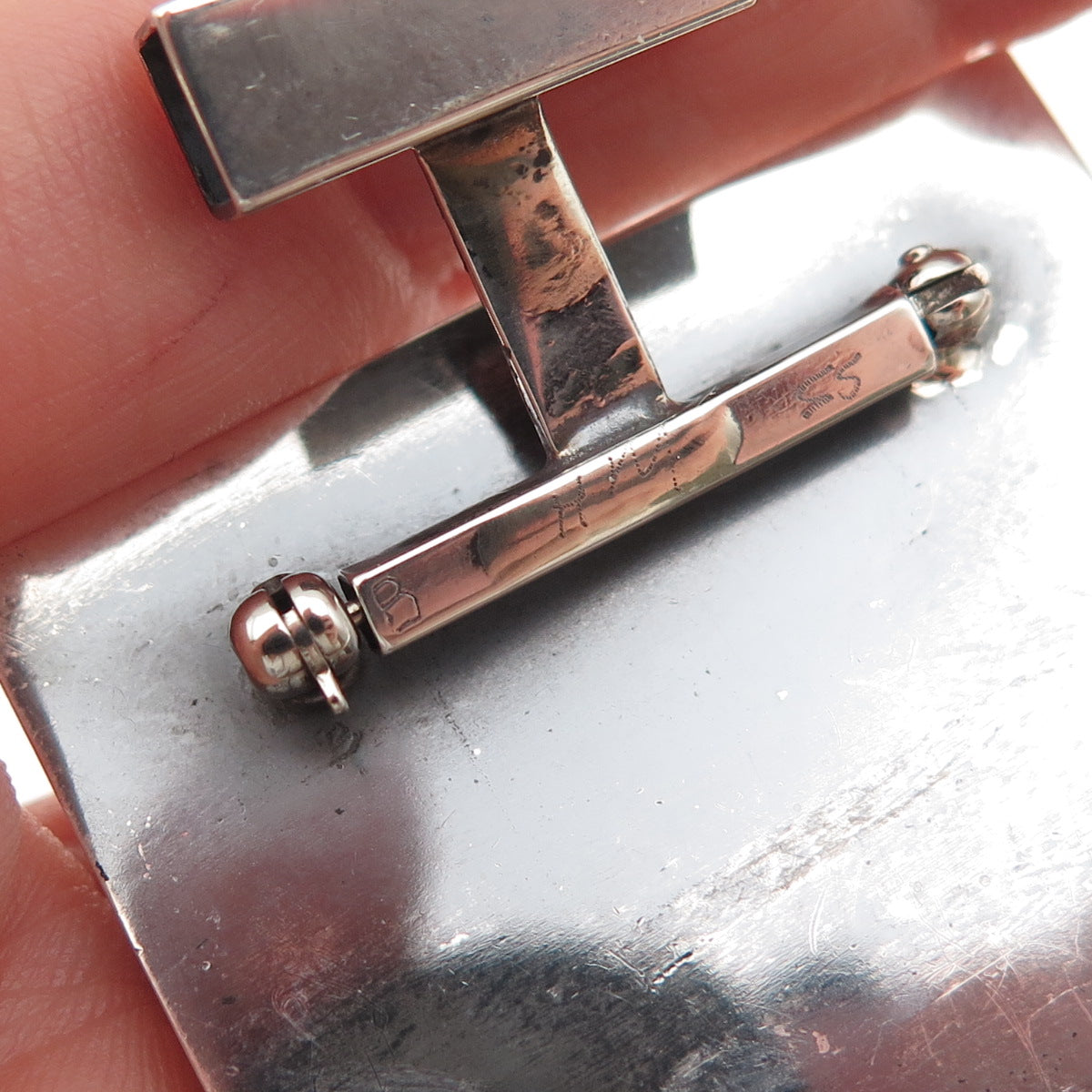 H & BJ Mackie Sterling Silver Vintage Real MOP Modernist Pin Brooch / Pendant