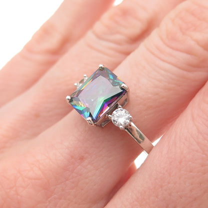 925 Sterling Silver Real Mystic Quartz & C Z Ring Size 10