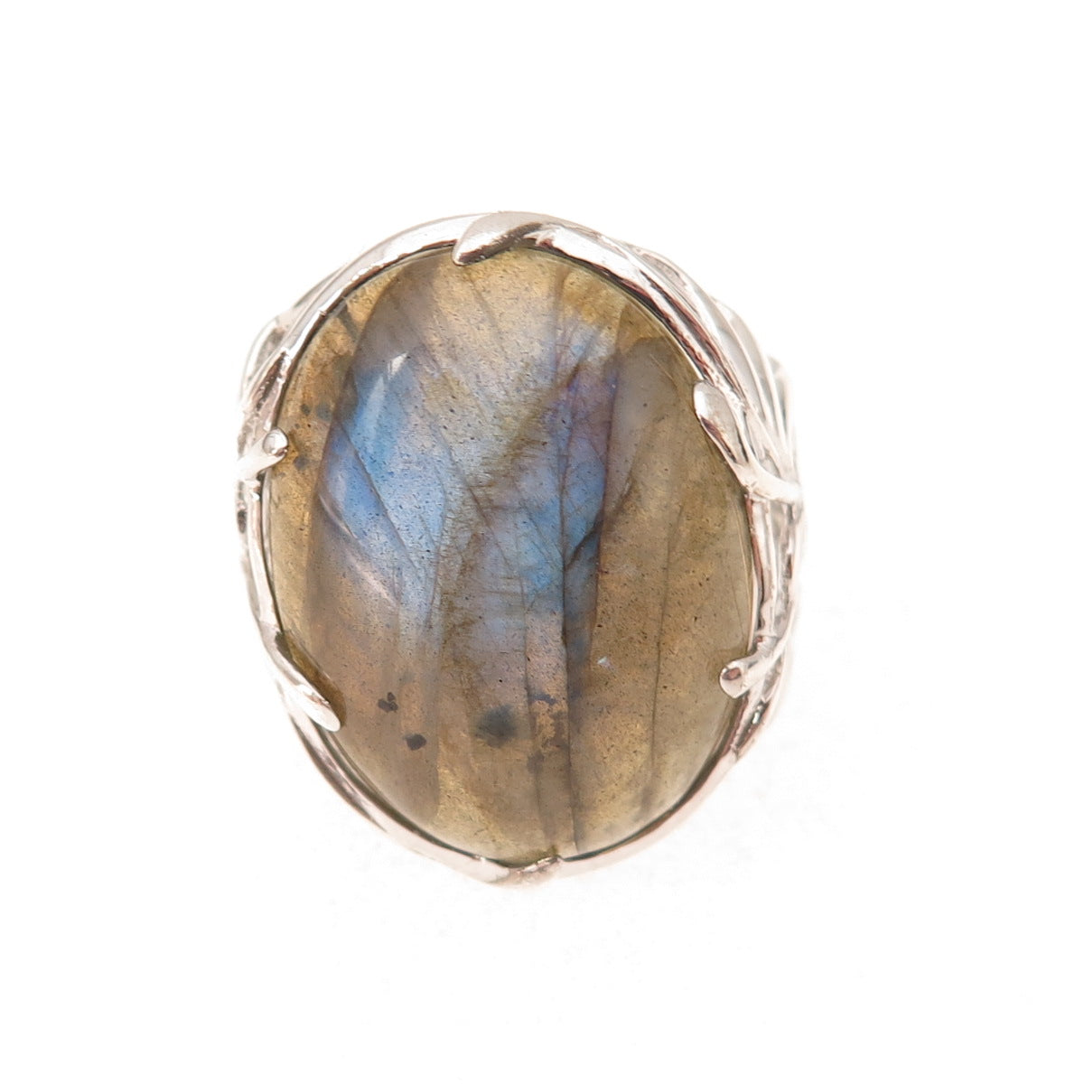 925 Sterling Silver Real Labradorite Floral Ring Size 8.25