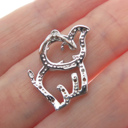 925 Sterling Silver 2-Tone Real Round-Cut Diamond Elephant Minimalist Pendant