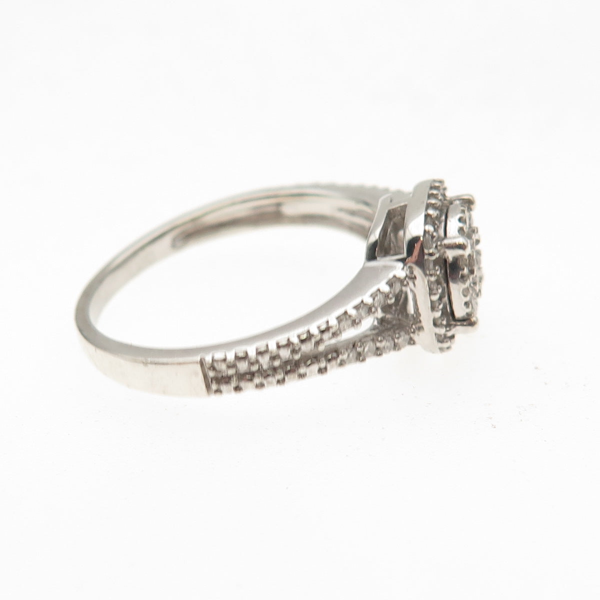 925 Sterling Silver Real Round-Cut Diamond Engagement Ring Size 7