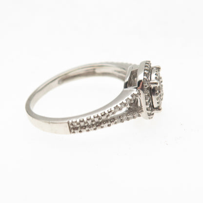 925 Sterling Silver Real Round-Cut Diamond Engagement Ring Size 7