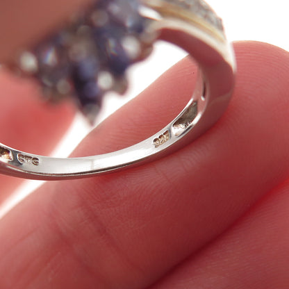 Chuck Clemency 925 Sterling Silver Real Tanzanite & White Topaz Ring Size 8