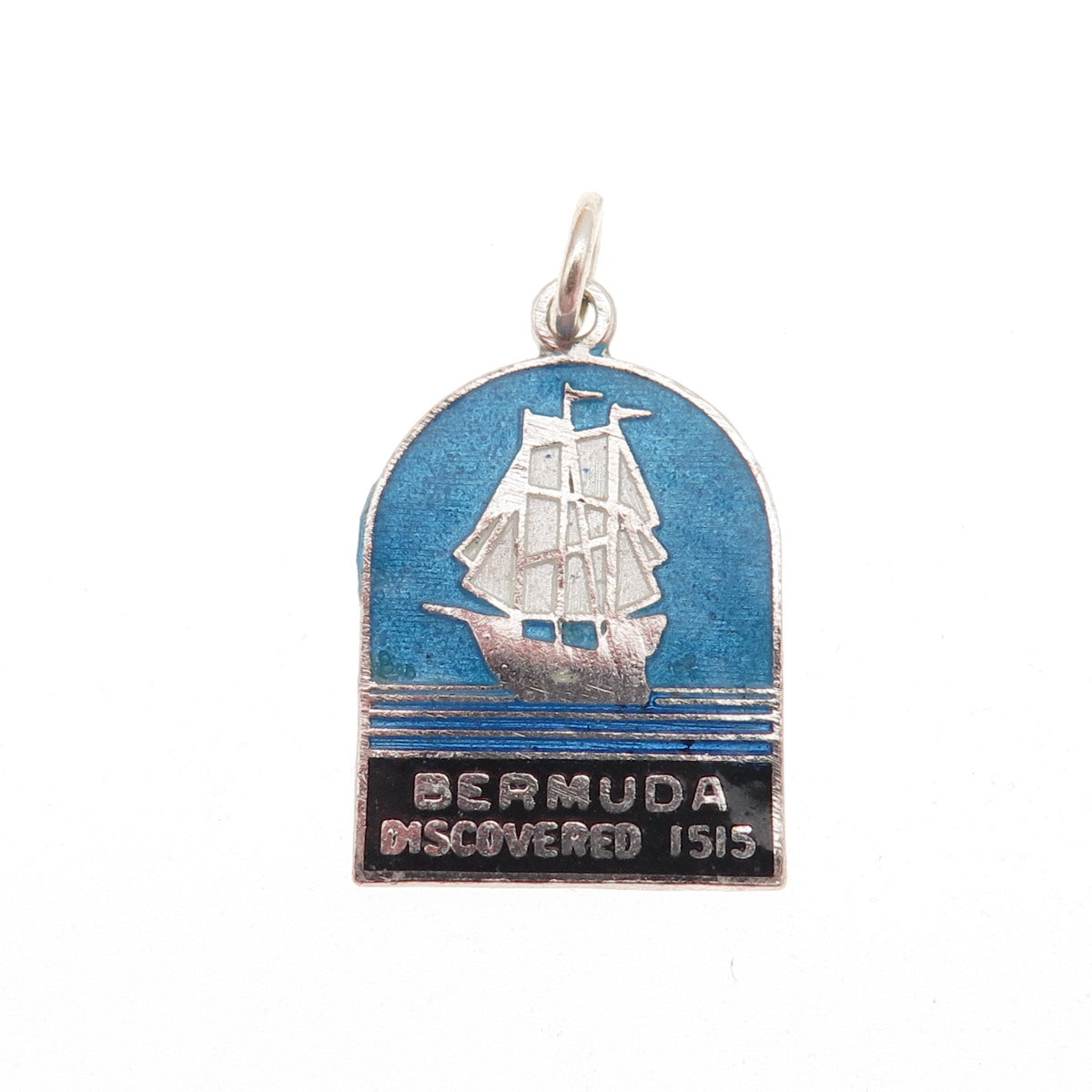 BREADNER CO. 925 Sterling Silver Vintage Enamel Bermuda Ship Mini Charm Pendant