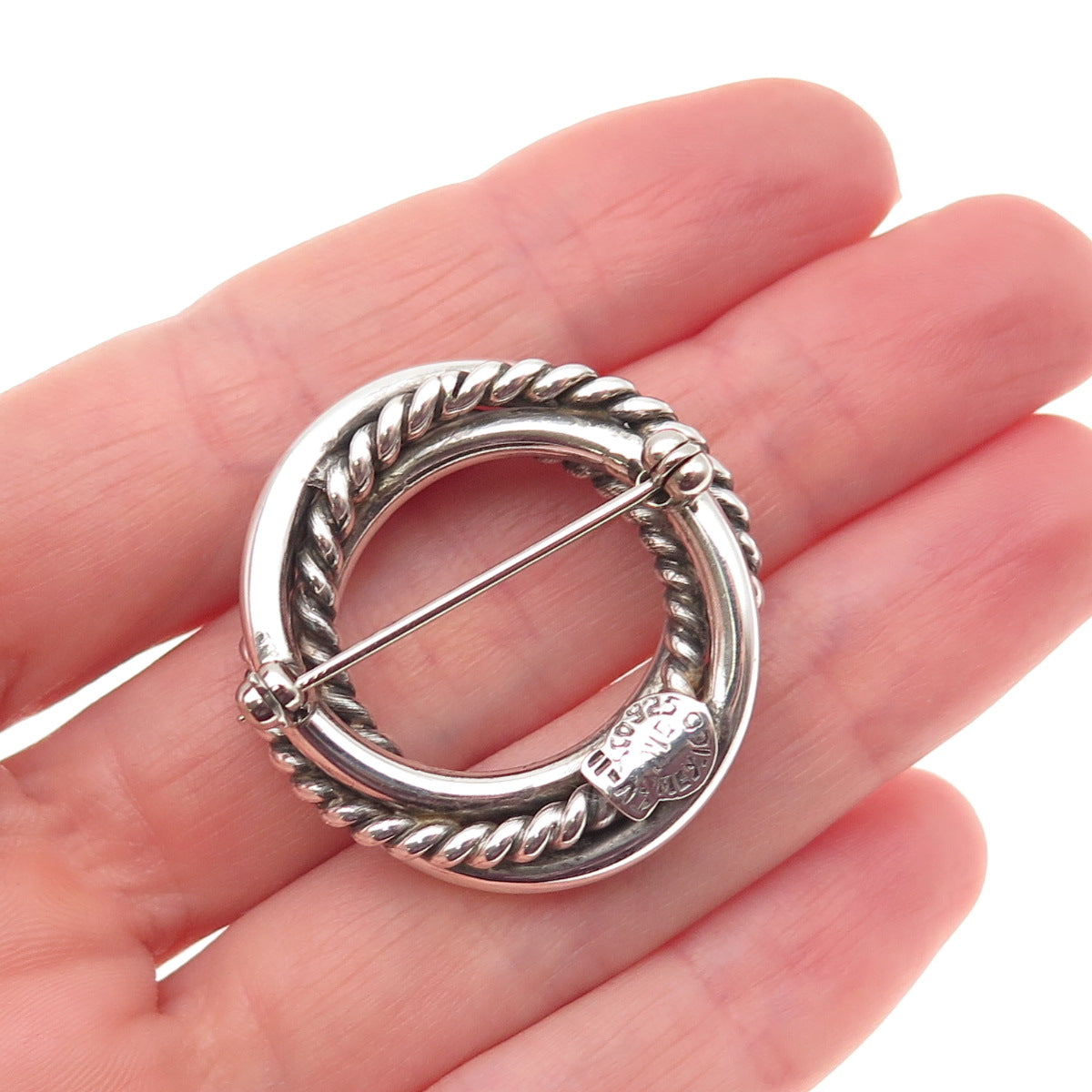 925 Sterling Silver Vintage Mexico Interlocked Circle Oxidized Pin Brooch