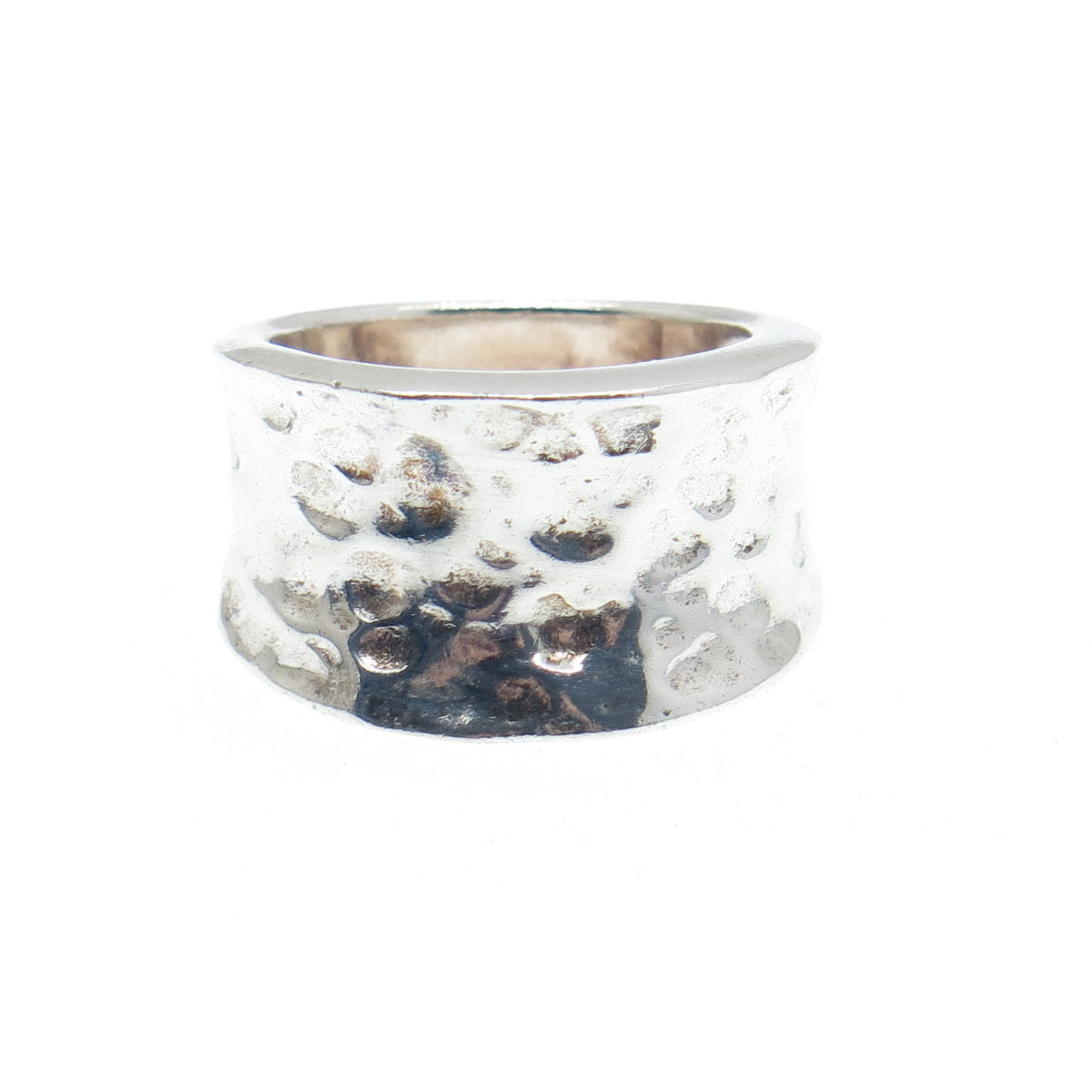 925 Sterling Silver Vintage Modernist Hammered Finish Ring Size 6