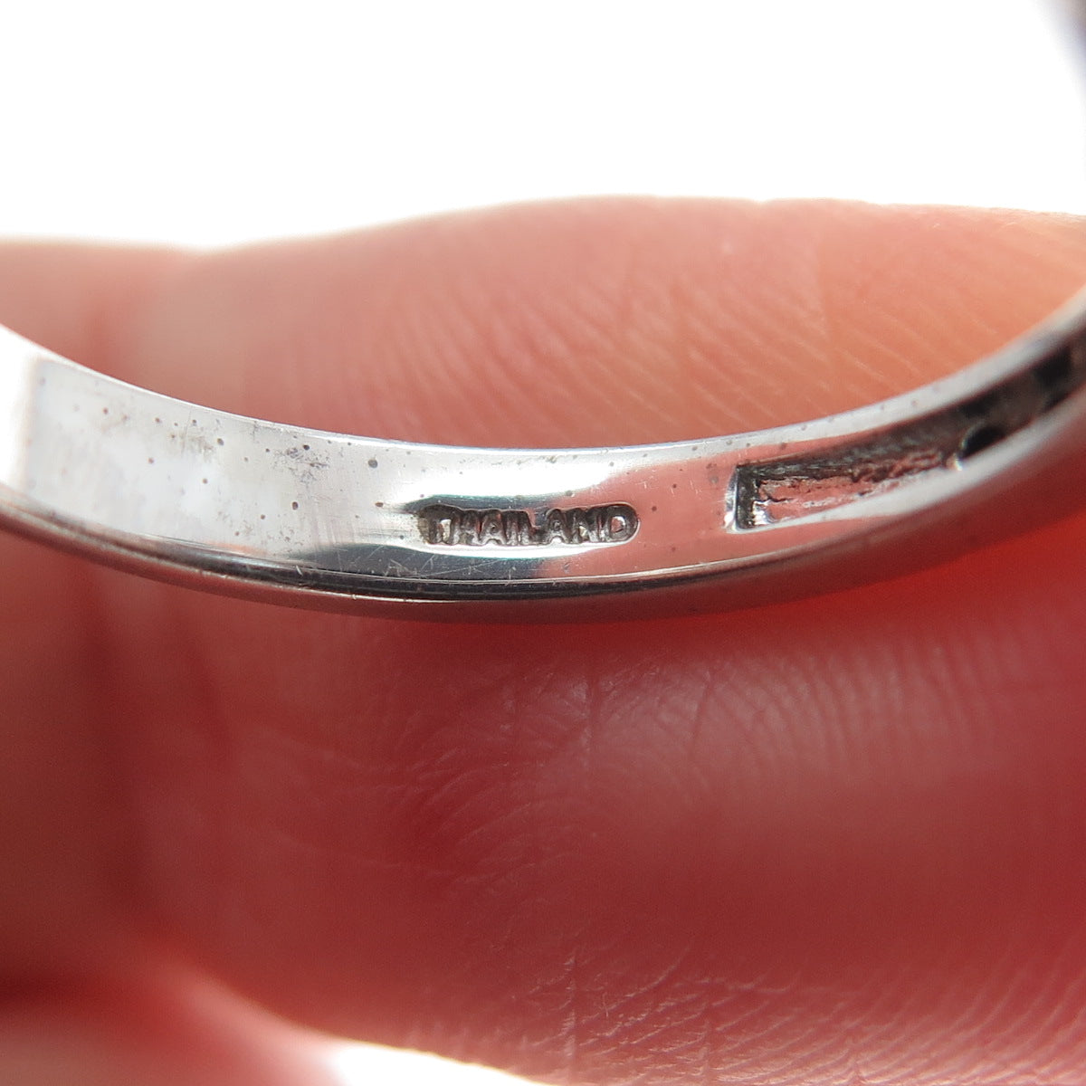 925 Sterling Silver Real Cushion-Cut Blue Topaz & Black Spinel Ring Size 7.25