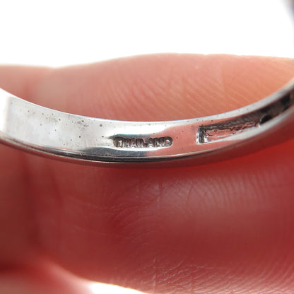 925 Sterling Silver Real Cushion-Cut Blue Topaz & Black Spinel Ring Size 7.25