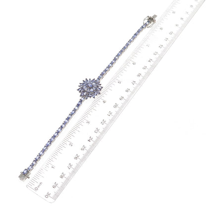D'Joy 925 Sterling Silver Real Marquise & Oval-Cut Tanzanite Floral Bracelet 8"