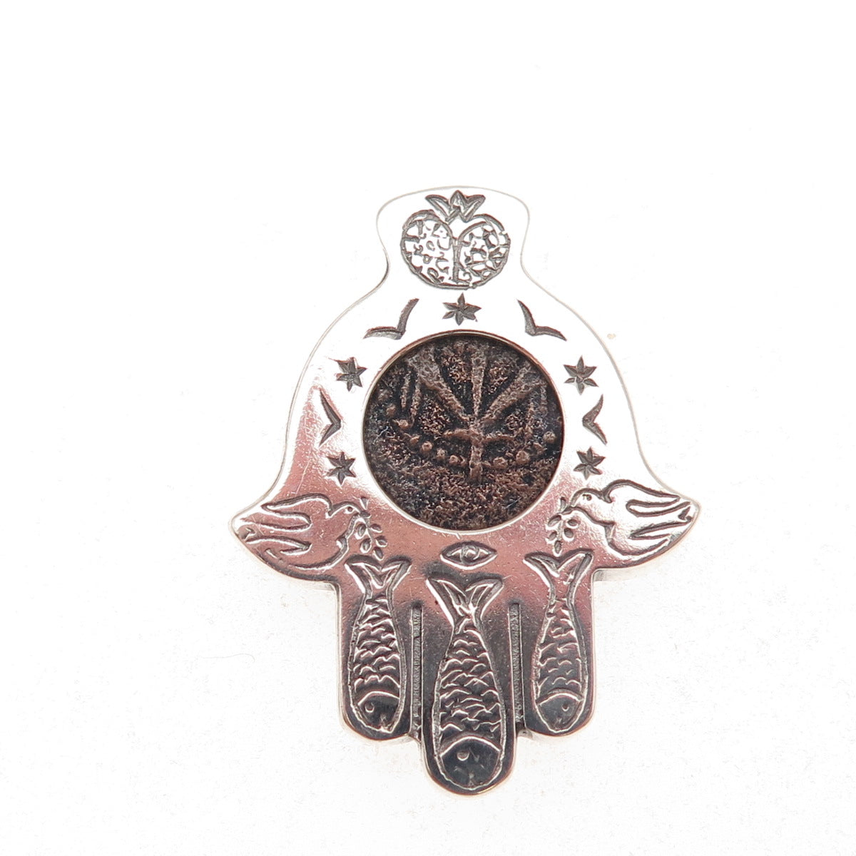 Alexander Wolfe Sterling Vintage High Priest Yonatan Coin Hamsa Slide Pendant