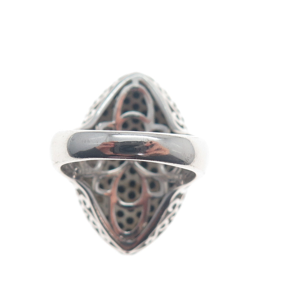 925 Sterling Silver Real Black Spinel Gem Cluster Marquise Dome Ring Size 7