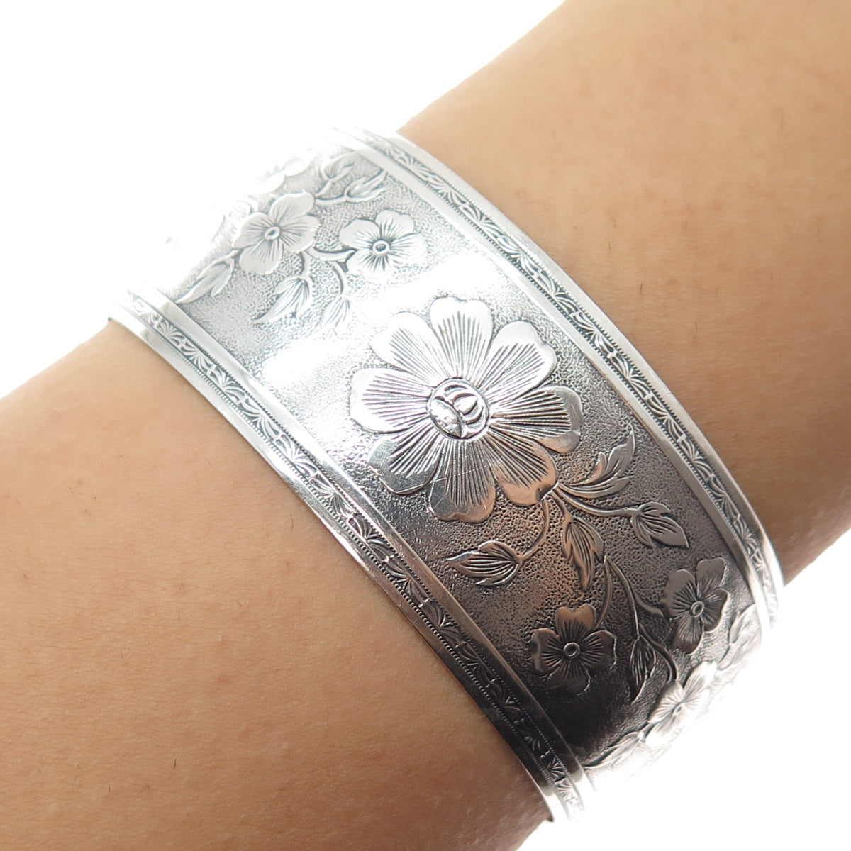 DANECRAFT 925 Sterling Silver Antique Art Deco Flower Adjustable Bracelet 6.5"
